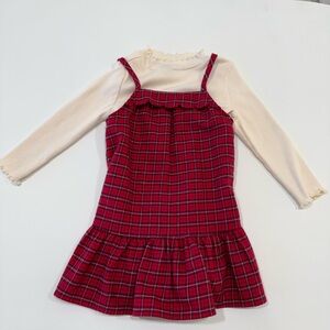 Red Plaid Dress & Cream Long-Sleeve Top Set - Kids